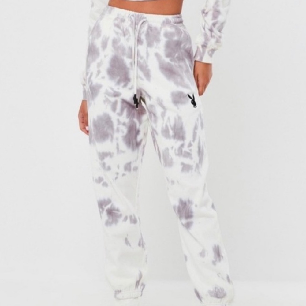 Missguided x Playboy lilac tie dye jogger sweatpants